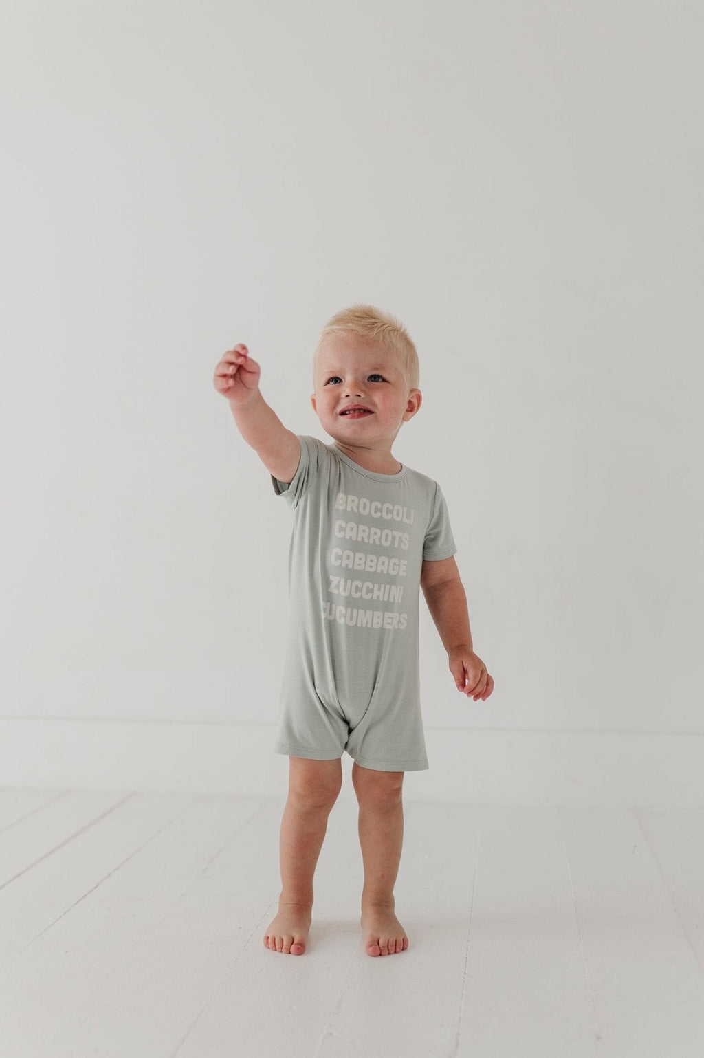 Baby Boy Short Sleeve Tee Romper in Broccoli Carrots