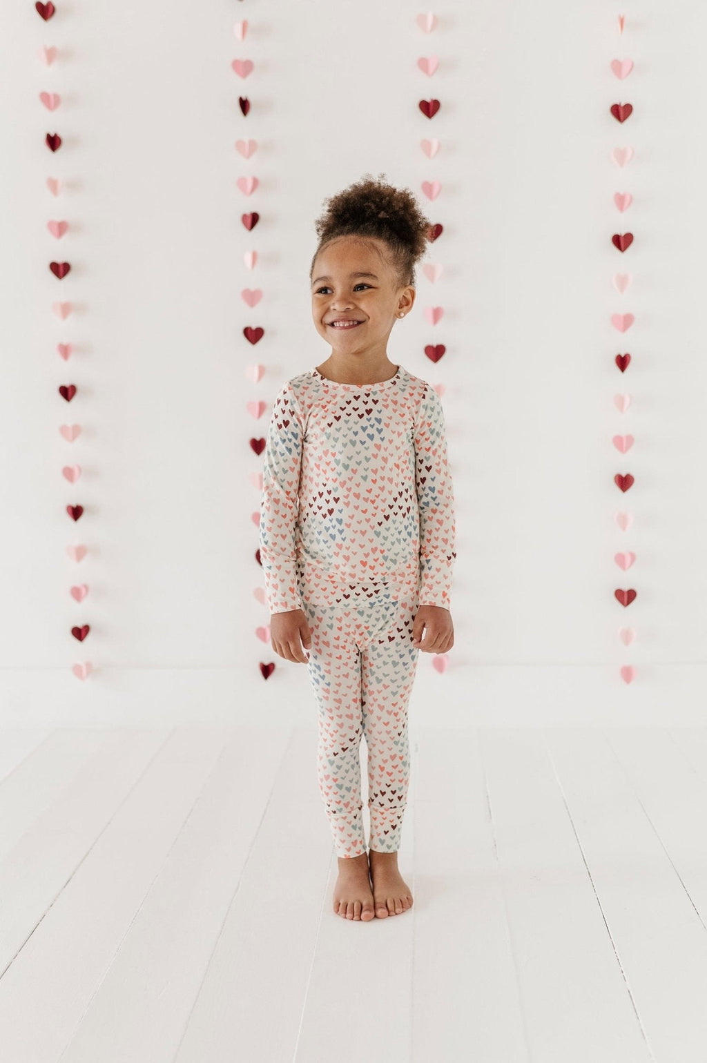 Girls Long Sleeve Lounge Set in Rainbow Hearts