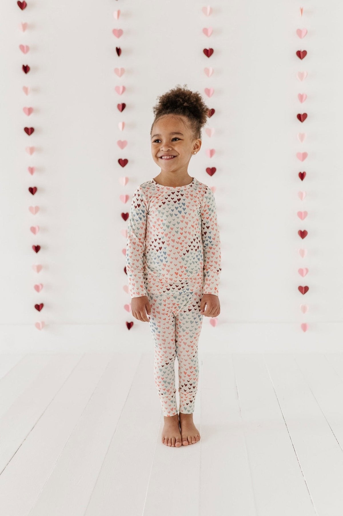 Girls Long Sleeve Lounge Set in Rainbow Hearts