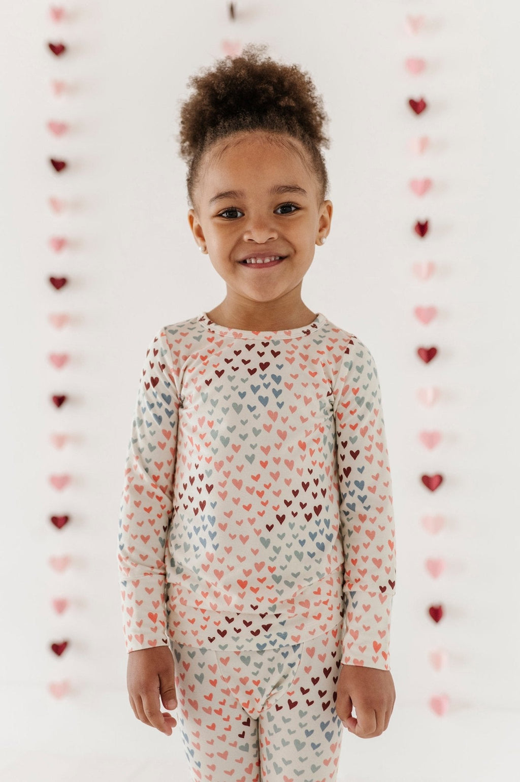 Girls Long Sleeve Lounge Set in Rainbow Hearts