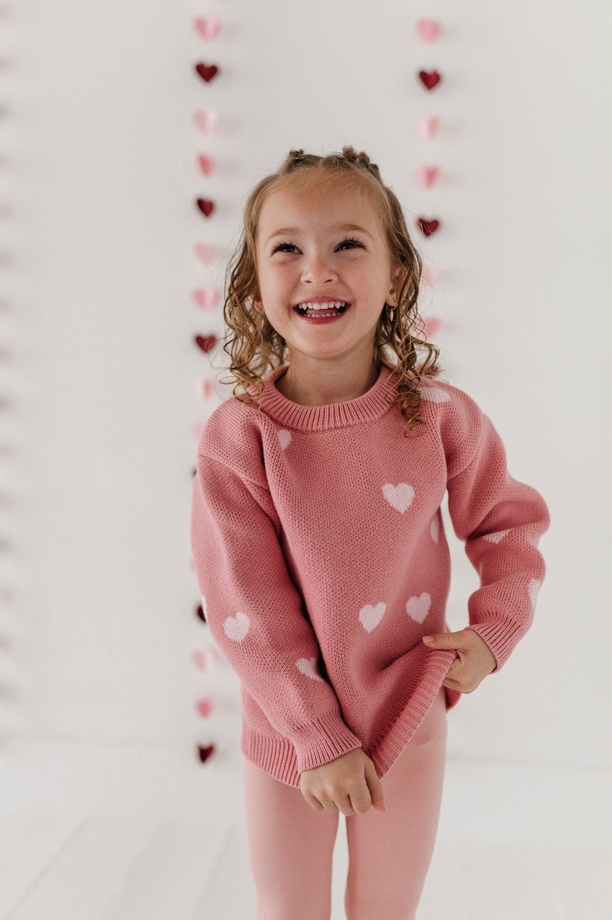 Girls Knit Sweater in Pink Hearts