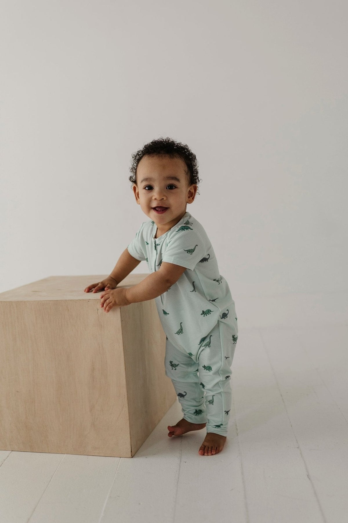 Baby Boy Short Sleeve Henley Romper in Dinosaur
