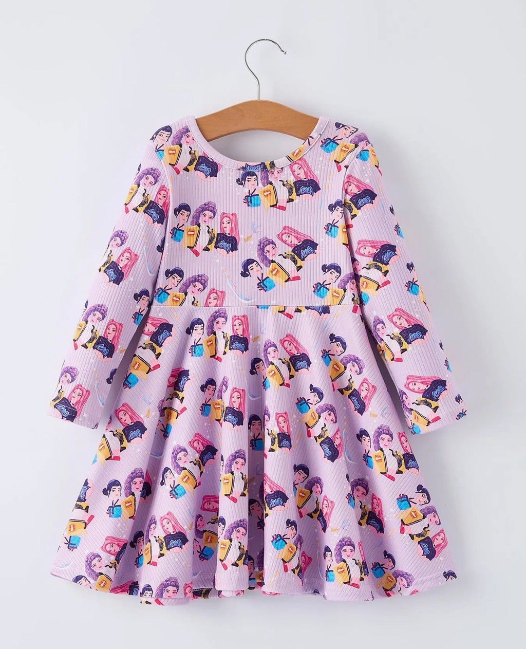 K-Pop Purple Long Sleeve Twirl Dress
