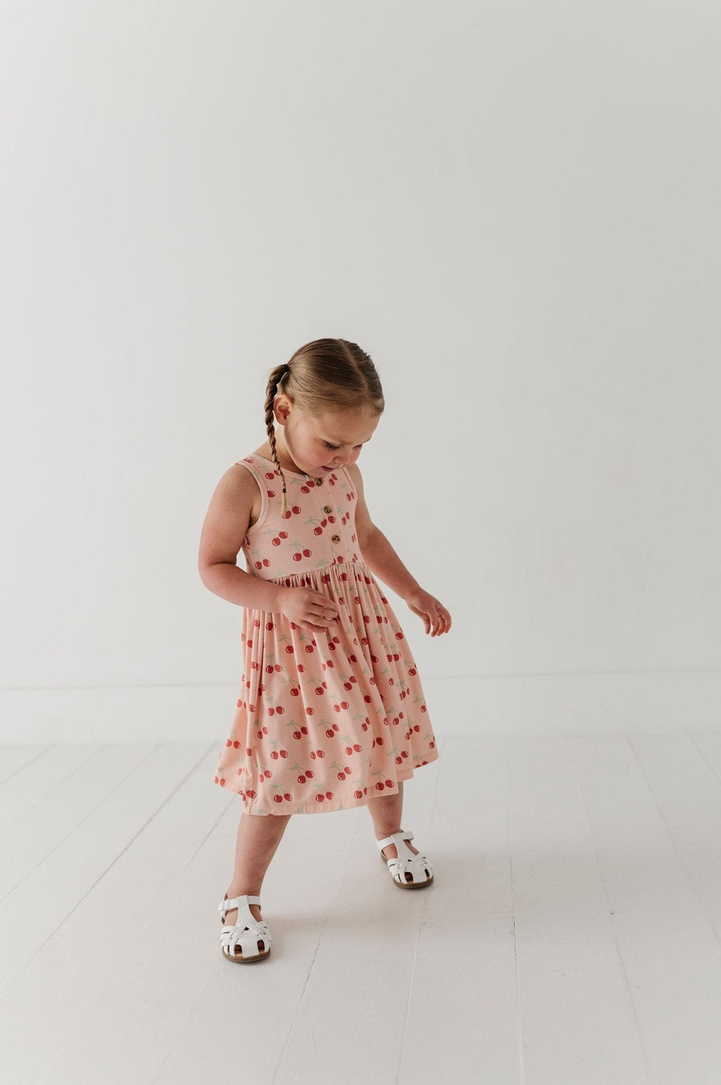 Girls Henley Tank Dress in Cherries