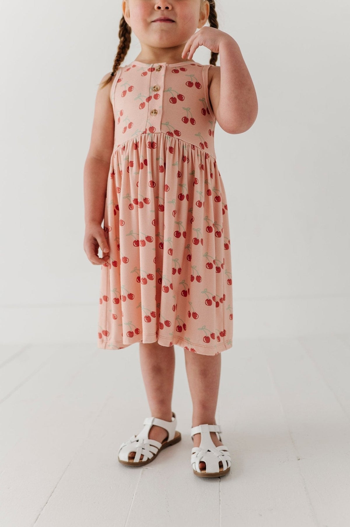 Girls Henley Tank Dress in Cherries