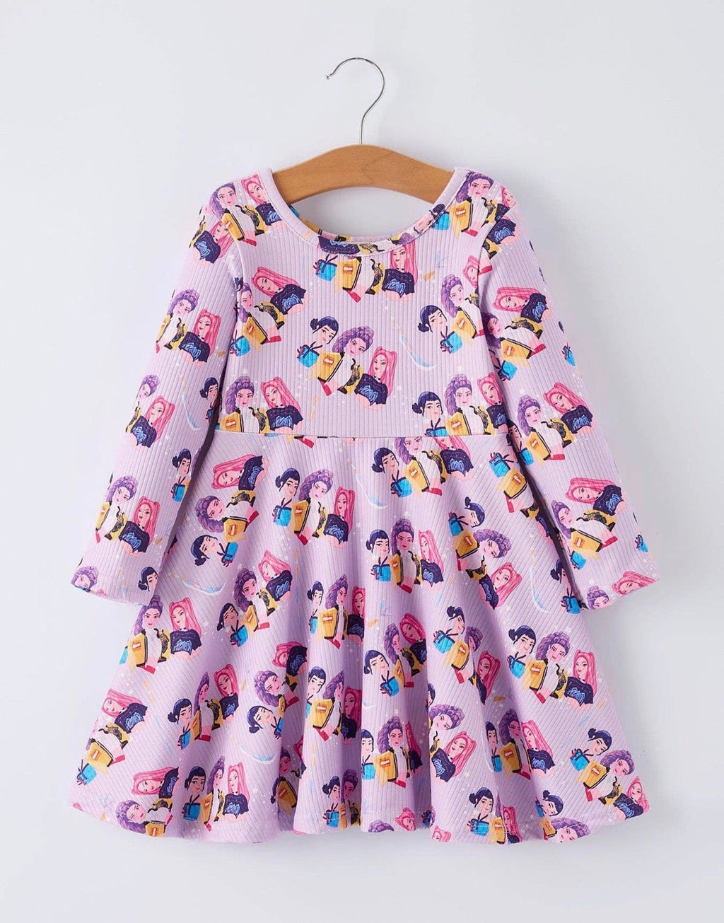 K-Pop Purple Long Sleeve Twirl Dress