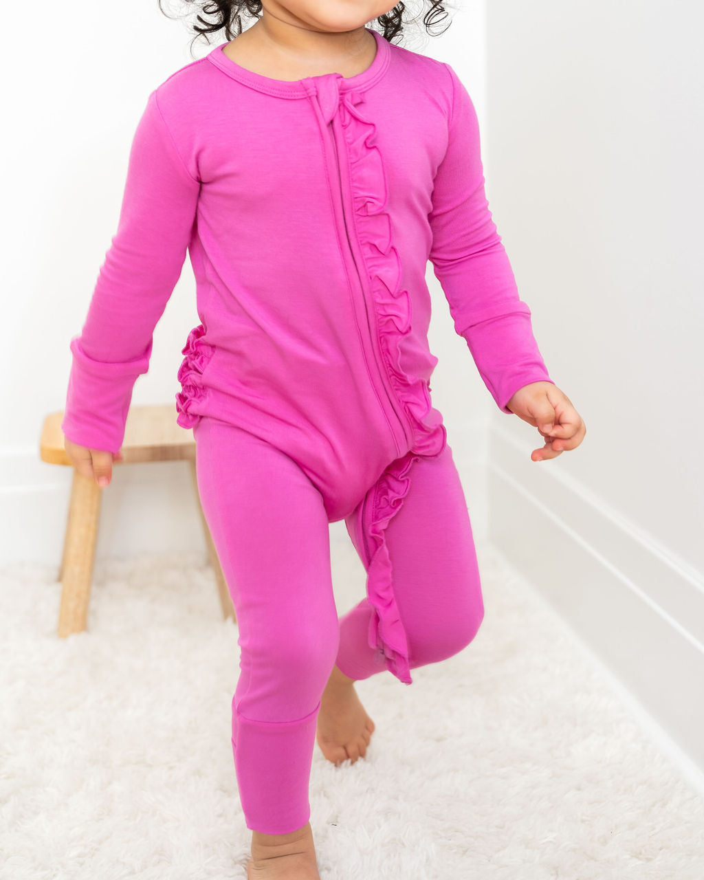 Korrie Pink Bamboo Ruffle Convertible Footie
