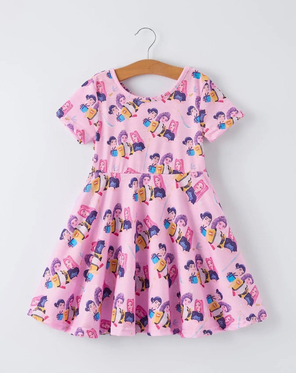 K-Pop Pink Short Sleeve Twirl Dress