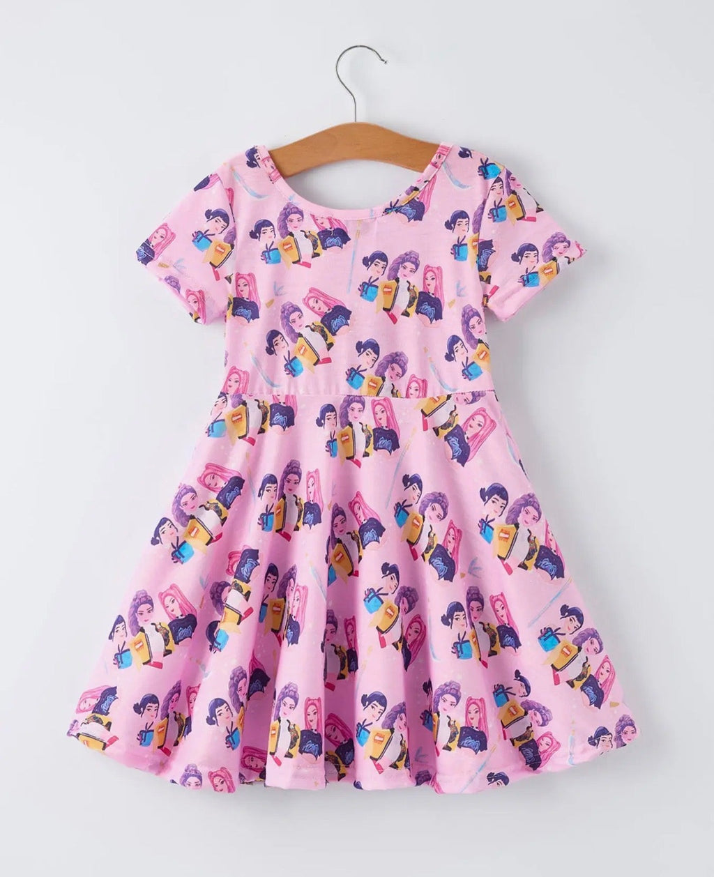 K-Pop Pink Short Sleeve Twirl Dress