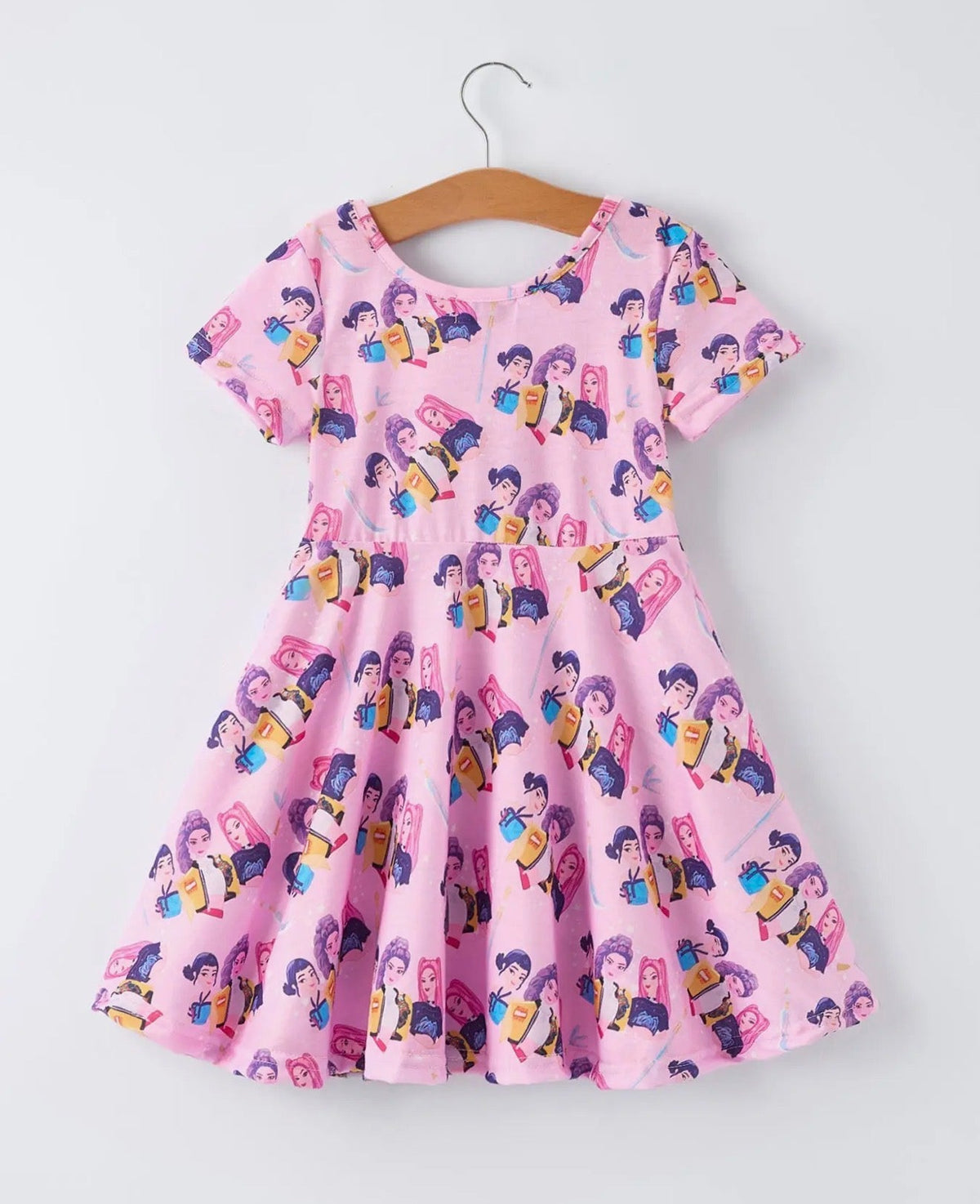 K-Pop Pink Short Sleeve Twirl Dress