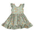 Girls Sleeveless Twirl Dress in Sketched Daisy