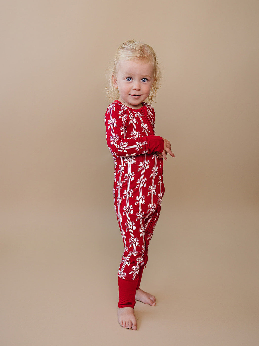 Bamboo Zip Romper | Red Bows